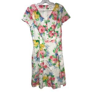 Liz Claiborne womens dress size 8 foral A line spring slip cotton‎ V neck zipper